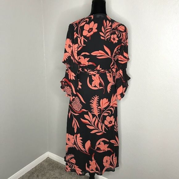 Lulus Highlight of my Life Orange and Black Floral Print Wrap Dress Size Small - Picture 9 of 14